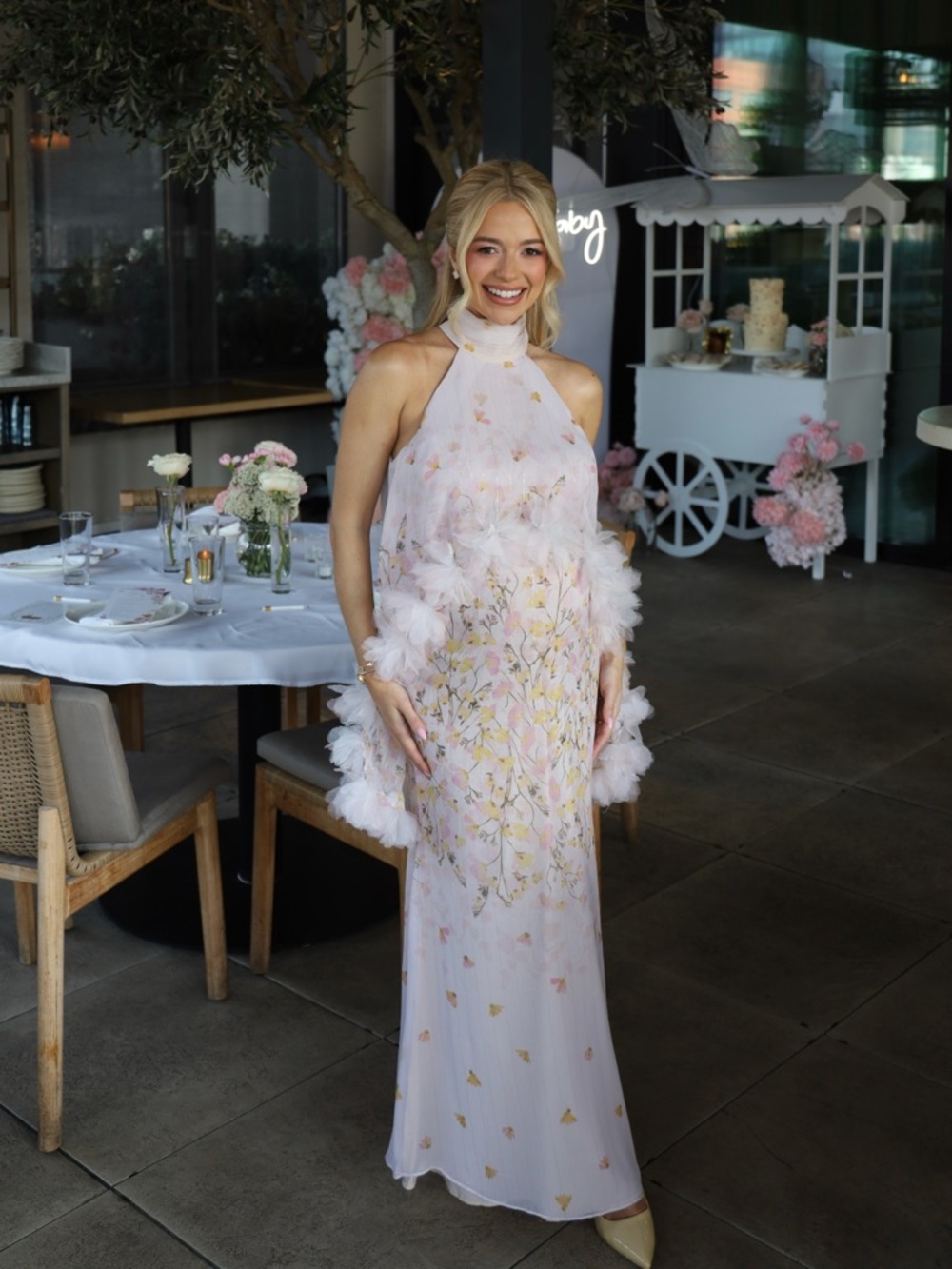 Tulsia Cape Maxi Dress in Pink Multi